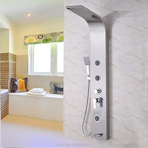 b backline wall mount shower panel for bathroom full set  4 in 1 shower system  overhead waterfall shower  3 body jet  hand shower  shower panel for bathrooms burushed crome