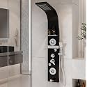 Backline shower panel | 7 In 1 Shower System 304 Grade Stainless Steel | Shower With Storage Shelf, LED Rainfall Shower,Hot & Cold Adjustable,Massage Spray,Hand Shower & Water Spout(Black Glossy)
