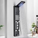 Backline 7 in 1 Thermostatic Shower Panels For Bathroom SS 304, Multifunction Shower System With LED &amp; Hot &amp; Cold Water | Hand Shower | Body Mist Spray | Water Spout (Black Glossy)