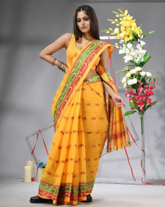 b bella creation woven daily wear net art silk saree mustard grey