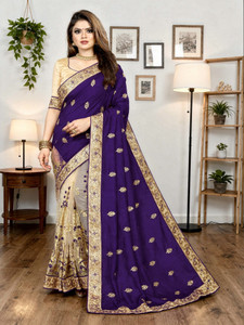 b bella creation embroidered bollywood net art silk saree blue beige