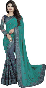 b bella creation embroidered bollywood net art silk saree