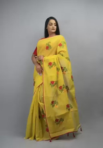 b bella creation embroidered bollywood net art silk saree mustard beige