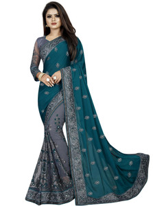 b bella creation embroidered bollywood net art silk saree