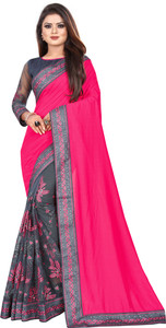 b bella creation embroidered bollywood net art silk saree pink grey