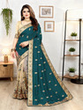 b bella creation Embroidered Bollywood Net, Art Silk Saree (Beige)