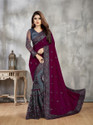 b bella creation Embellished, Embroidered Bollywood Silk Blend, Tissue Saree (Magenta, Grey)