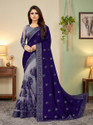 b bella creation Embroidered Bollywood Net, Silk Blend Saree (Multicolor, Blue, Grey)