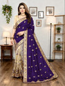 b bella creation Embroidered Bollywood Net, Art Silk Saree (Blue, Beige)