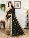 b bella creation Embroidered Bollywood Net, Art Silk Saree (Black, Beige)