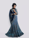 b bella creation Embroidered Bollywood Net, Art Silk Saree (Dark Blue, Grey)