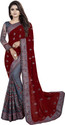 b bella creation Embroidered Bollywood Net, Art Silk Saree (Maroon, Grey)