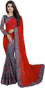 b bella creation Embroidered Bollywood Net, Art Silk Saree (Red, Grey)
