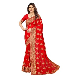 B BELLA CREATION Womens Maroon Georgette Saree