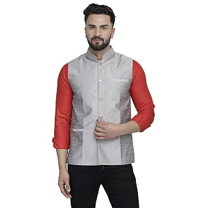 B BEN MENS DHUPION SILK NEHRU JACKET