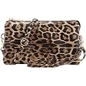 B BRENTANO Vegan Leather Multi-Pocket Crossbody Purse/Clutch with Card Slots, Removable Wristlet &amp; Adjustable Shoulder Strap (Leopard Black)