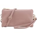 B BRENTANO Vegan Leather Multi-Pocket Crossbody Purse/Clutch with Card Slots, Removable Wristlet &amp; Adjustable Shoulder Strap