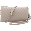 B BRENTANO Vegan Leather Multi-Pocket Crossbody Purse/Clutch with Card Slots, Removable Wristlet &amp; Adjustable Shoulder Strap
