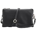 B BRENTANO Vegan Leather Multi-Pocket Crossbody Purse/Clutch with Card Slots, Removable Wristlet &amp; Adjustable Shoulder Strap
