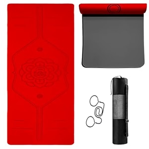 b fit extra wide 31x72 inchs 8 mm thick original tpe yoga mat  free yoga bag and strap included - with alignment system non-slip eco-friendly sweat-resistant red-black