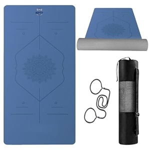 b fit extra wide 31x72 inchs 8 mm thick original tpe yoga mat  free yoga bag and strap included - with alignment system non-slip eco-friendly sweat-resistant light green-blue