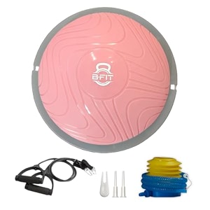 b fit balance trainer stability half ball with pump - improve core and ab strength with full body home gym workouts or fitness training pink 47 cm