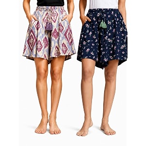 b stories women39s viscose printed lounge culotte shorts pack of 2