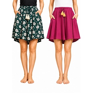 b stories women39s viscose printed lounge culotte shorts pack of 2