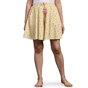 b stories culotte shorts for women-yellow tiny floral