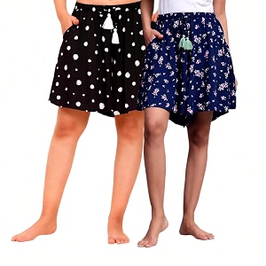 b stories women39s viscose printed lounge culotte shorts pack of 2