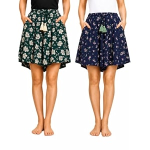 b stories women39s viscose printed lounge culotte shorts pack of 2