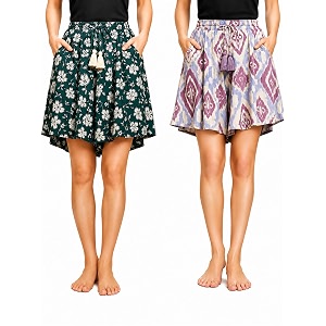 b stories women39s viscose printed lounge culotte shorts pack of 2