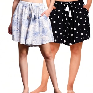 b stories women39s viscose printed lounge culotte shorts pack of 2