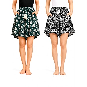 b stories women39s viscose printed lounge culotte shorts pack of 2