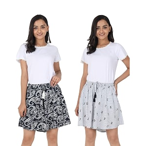 b stories women39s viscose printed lounge culotte shorts pack of 2