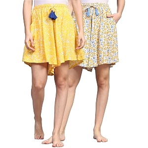 b stories women39s viscose printed lounge culotte shorts pack of 2