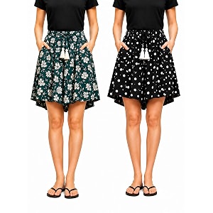 b stories women39s viscose printed lounge culotte shorts pack of 2