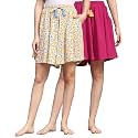 B STORIES Women's Viscose Printed Lounge Culotte Shorts (Pack of 2)
