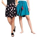 B STORIES Women's Viscose Printed Lounge Culotte Shorts (Pack of 2)