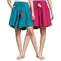 B STORIES Women's Viscose Printed Lounge Culotte Shorts (Pack of 2)