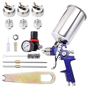 b4b bang 4 buck professional hvlp gravity feed air spray gun 14 mm 17 mm 25 mm nozzles 1000cc aluminum cup with gauge for auto paint primer cleartop coat and touch-up blue