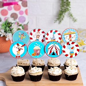 the baaner company  set of 8 carnival cupcake toppers  colorful party decorations  birthday cake picks  kids circus theme supplies