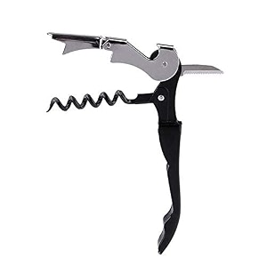 bablouie premium stainless steel wine corkscrew opener - 3-in-1 folding waiter39s knife with foil cutter amp bottle cap opener for fine wines - black premium stainless steel bar tool accessories