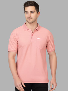 BAB Solid Men Polo Neck Pink T-Shirt