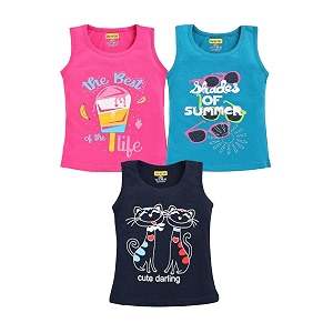 baba and baby kids top cotton printed sleeveless tshirt for girls pack of 3