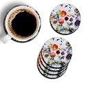 Printed Flower Design Wooden MDF Coasters for Tea Coffee/Glass etc. (4x4 Inch) (6)
