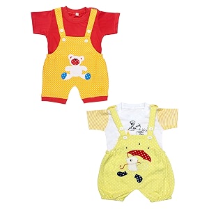 babeezworld dungaree for boys amp girls casual printed pure cotton-pack of 2 multicolour