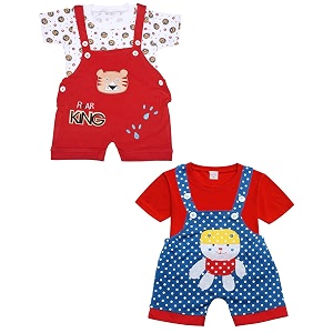 babeezworld dungaree for boys amp girls casual printed pure cotton-pack of 2 multicolour