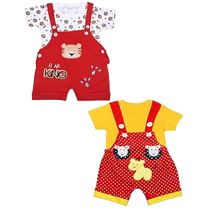 babeezworld dungaree for boys amp girls casual printed pure cotton-pack of 2 multicolour