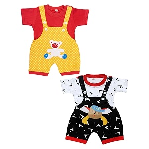 babeezworld dungaree for boys amp girls casual printed pure cotton-pack of 2 multicolour